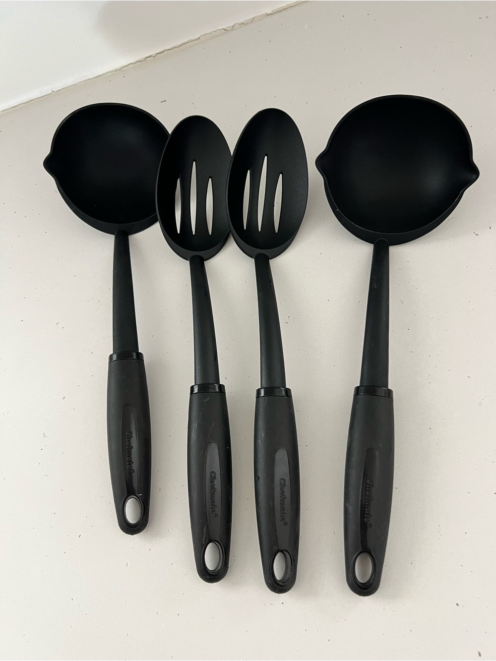 CHEFMATE 4-Piece Black Nylon Kitchen Utensil Set NWOT Ladles Slotted Spoons